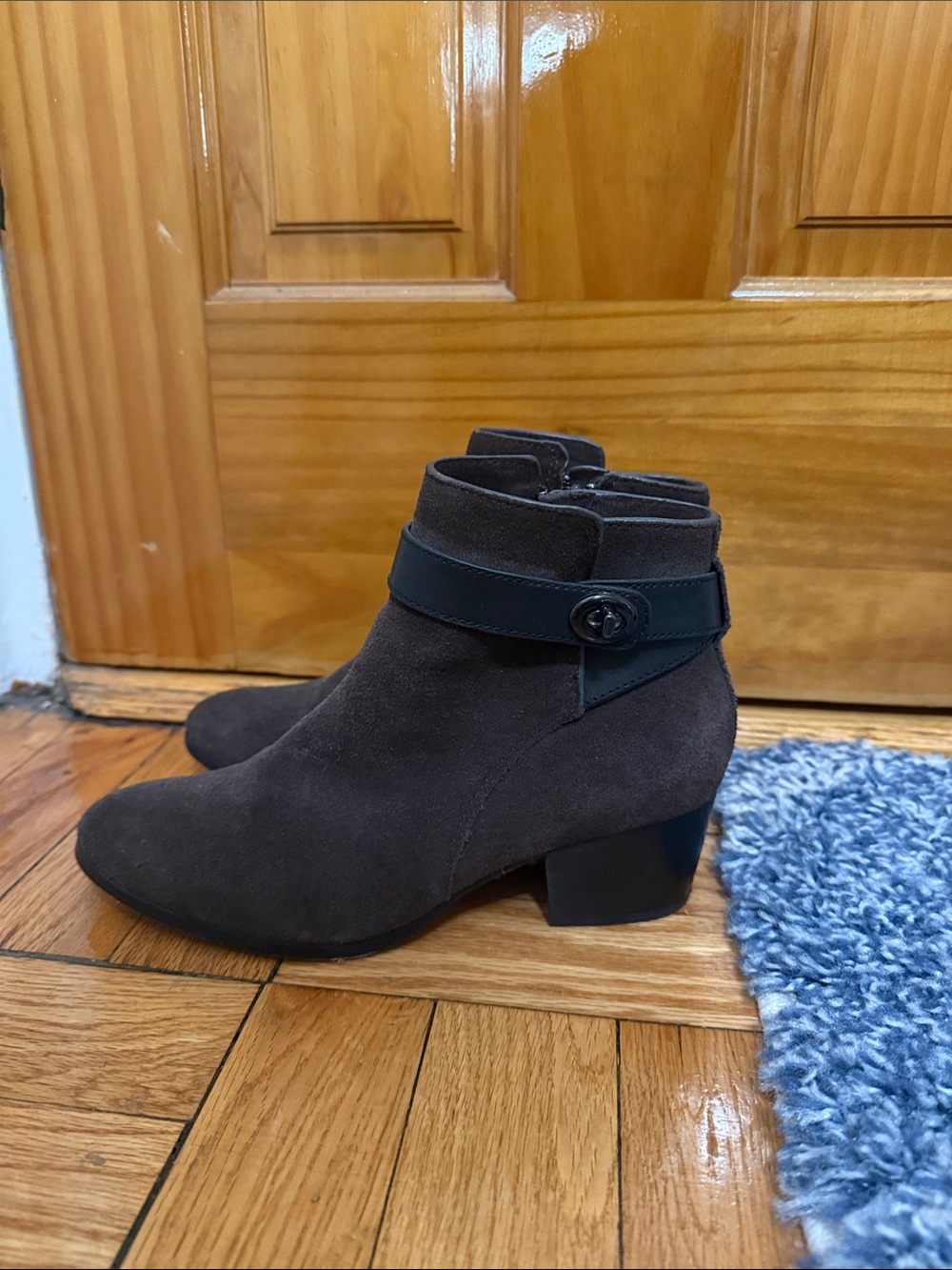 Coach Brown Suede Ankle Booties with Buckle Detail